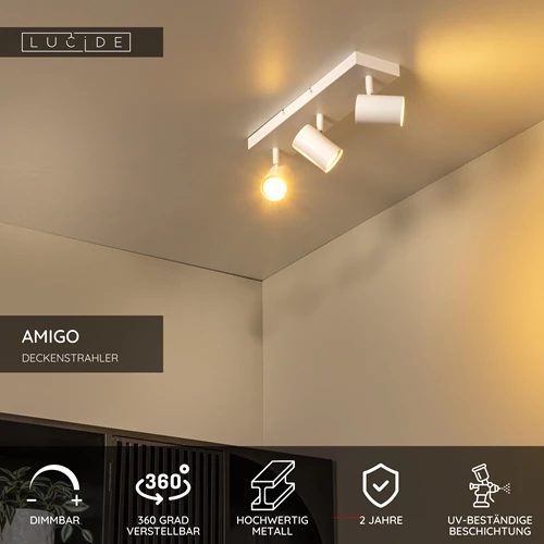 Lucide AMIGO - Deckenstrahler - 3xGU10 - Weiß - USP